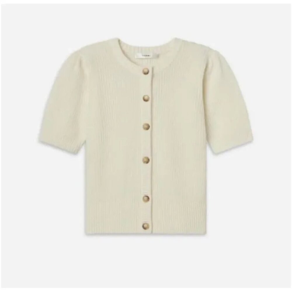NWT Frame Cream Wool Cashmere Shrunken Cardigan Short Sleeve Cropped Sweater S